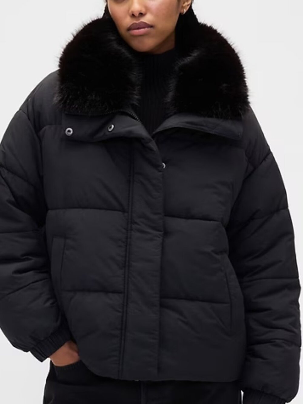GAP Women's Faux Fur-trim Puffer Jacket SZ L